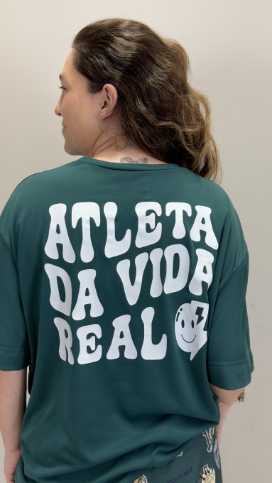T-shirt Oversized Sport Atleta - Esmeralda & Off White